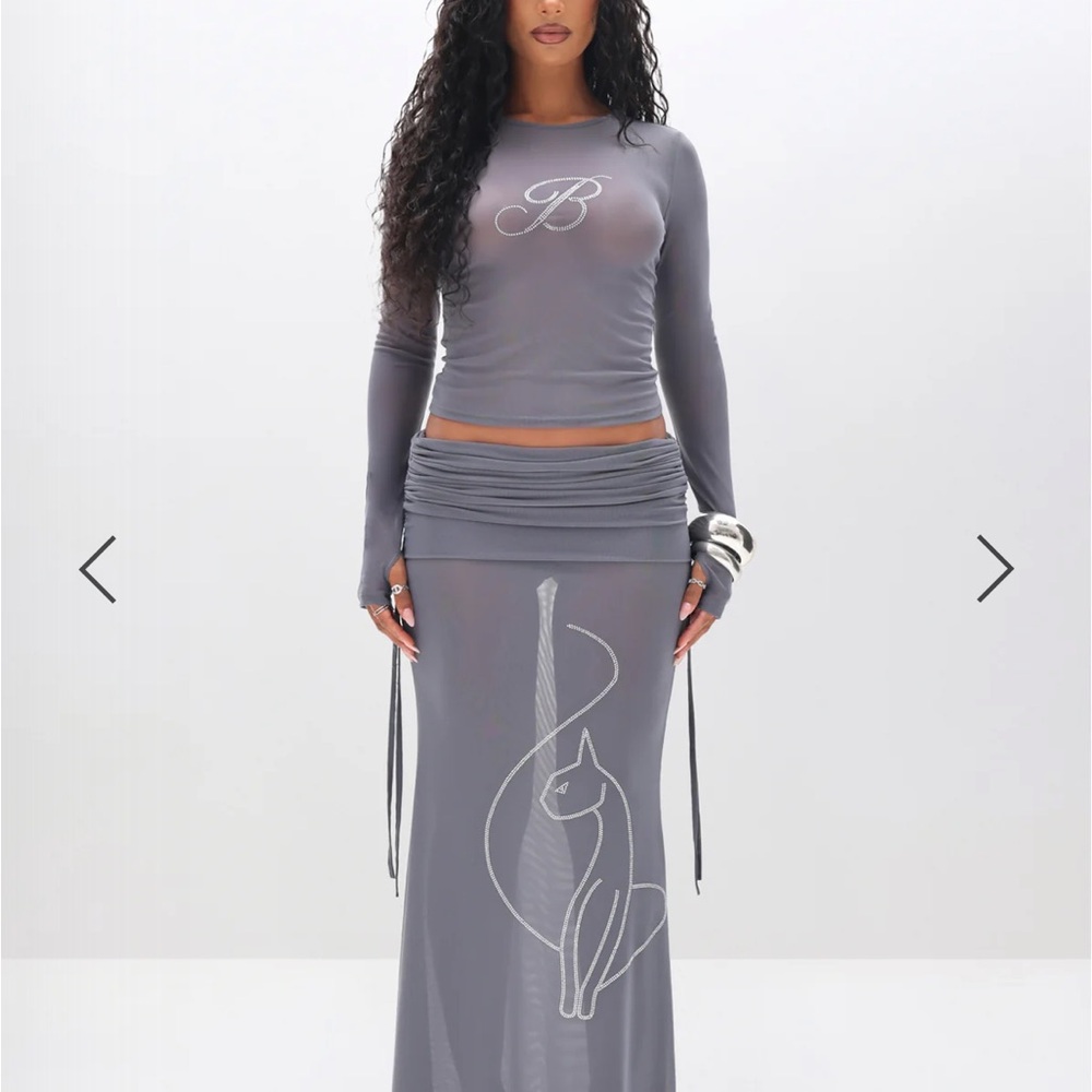 SOLD 
Ruched Mesh Maxi Skirt with Rhinestone